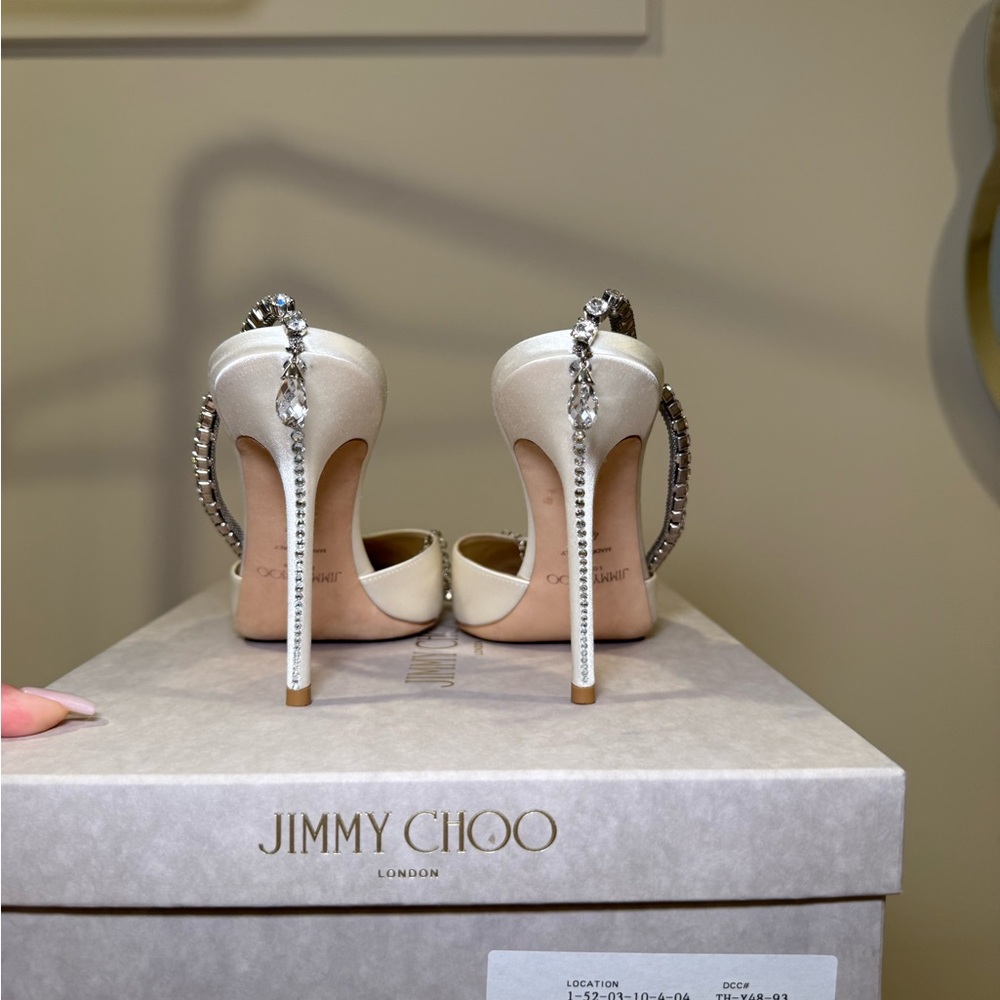 Jimmy Choo BRIDAL White Satin Crystal-Trim Slingback Pumps - Picture 3 of 16
